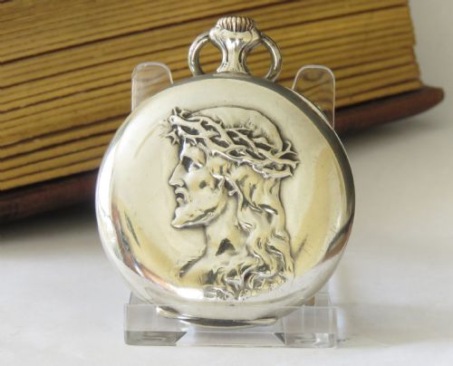 Antique Silver Tribaudeau Religious Pocket Watch