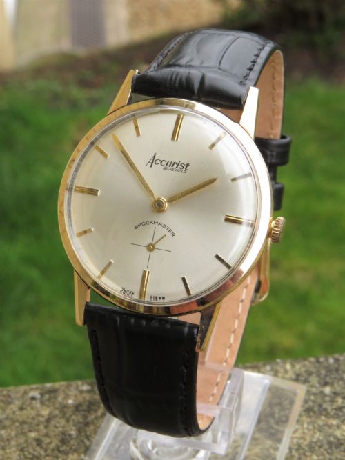 Gents 9 Carat Gold Accurist Shockmaster Wrist Watch, 1963