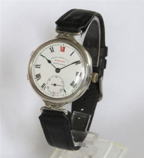 fig 1. Gents WW1 silver Zenith watch from Favre Leuba