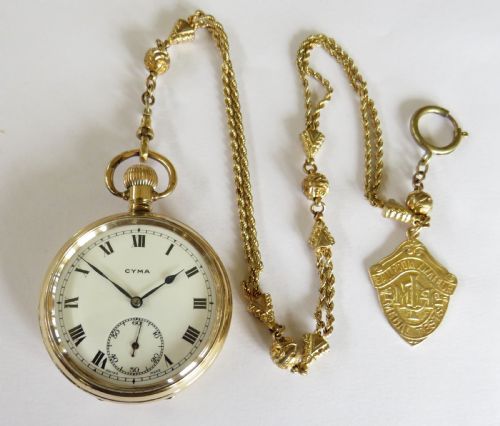 fig 1. Antique Cyma pocket watch and albert