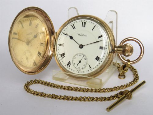 fig 1. Antique Waltham Giant full hunter pocket watch and chain
