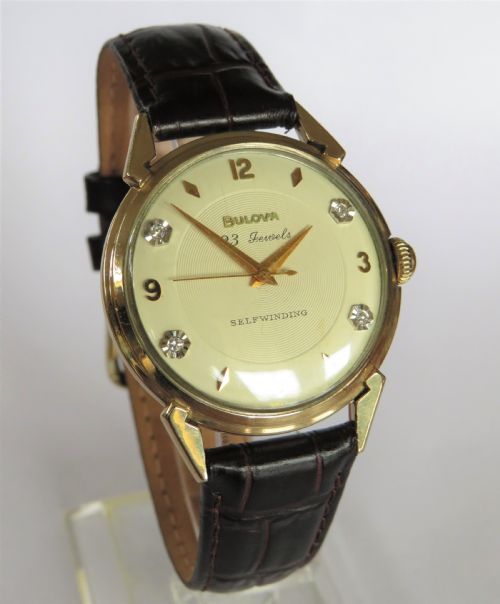 fig 1. Gents 1959 Bulova wrist watch with diamond markers