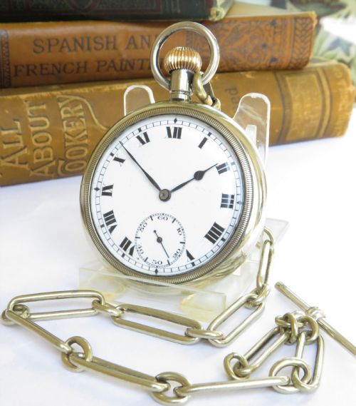 1920s Record Stem Winding Pocket Watch and Chain