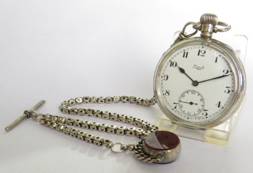 1930s Silver Limit Pocket Watch and Chain.