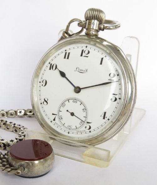 fig 1. 1930s silver Limit pocket watch and chain.