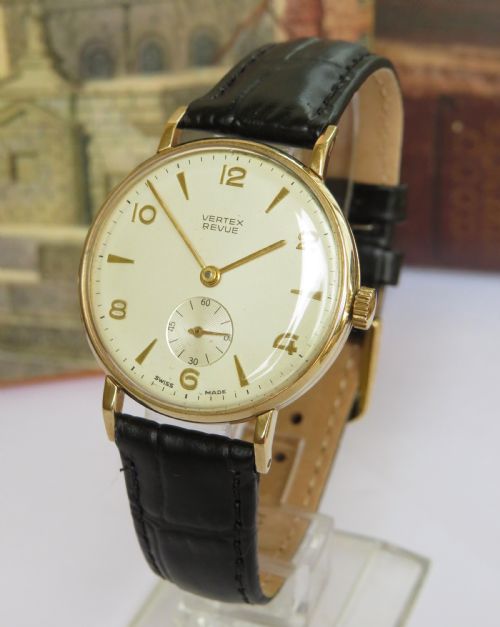 Gents 9ct Gold Vertex Revue Wrist Watch, 1965
