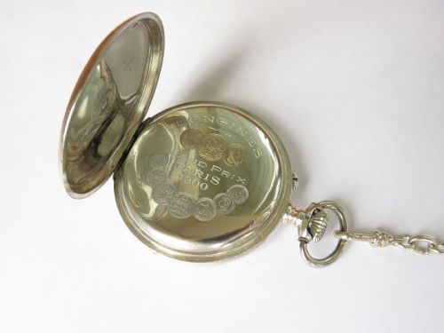 fig 1. Antique silver Longines pocket watch and chain