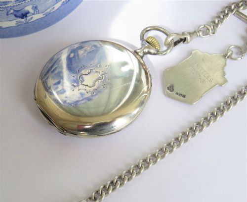 fig 1. Antique silver Longines pocket watch and chain
