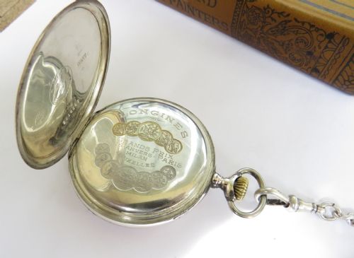 fig 3. Antique silver Longines pocket watch and chain