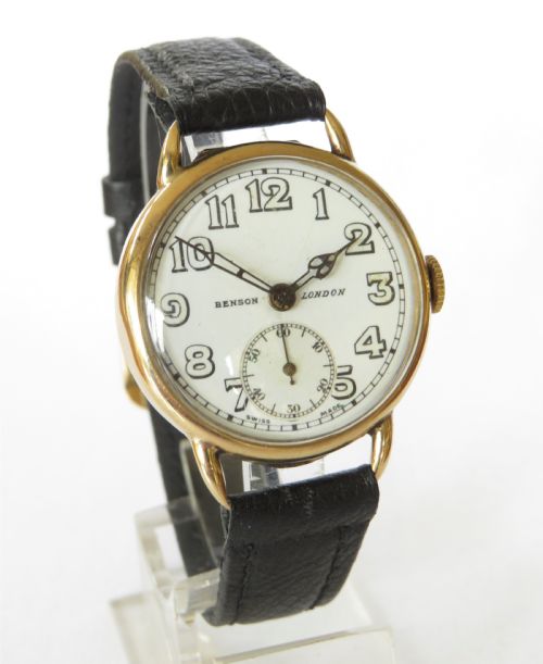fig 1. Gents 9ct gold wrist watch, J W Benson, 1933