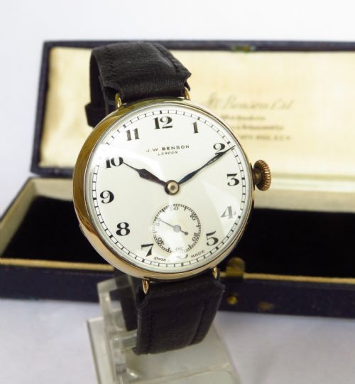 fig 1. Boxed 9ct gold wrist watch from J W Benson, 1935