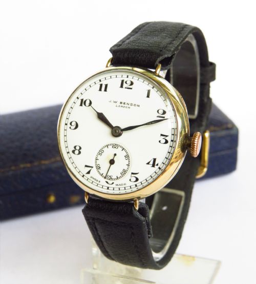 fig 2. Boxed 9ct gold wrist watch from J W Benson, 1935