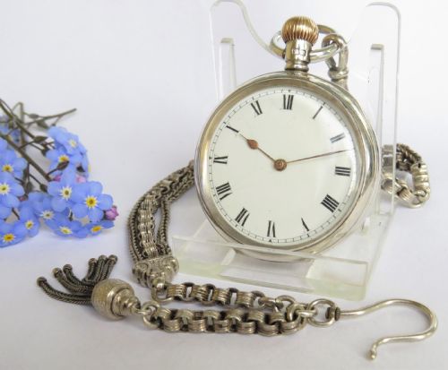 Antique Waltham Seaside Fob Watch and Albertina