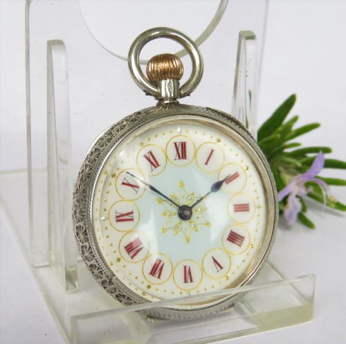 fig 1. Antique Omega ladies silver fob watch