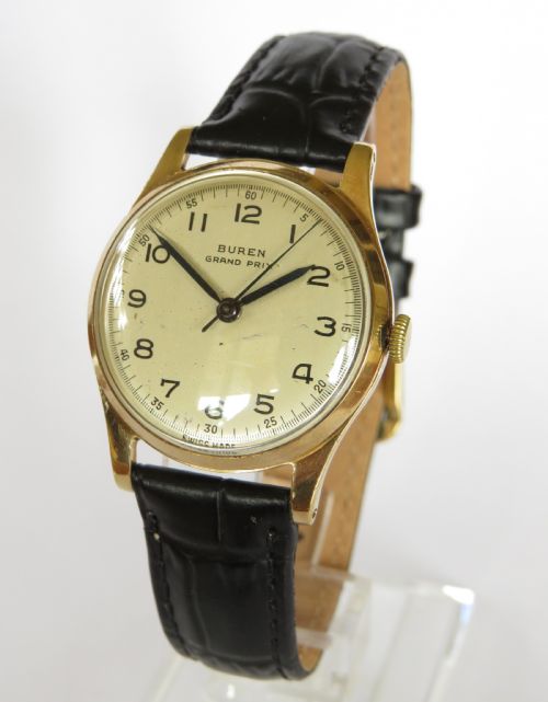 Gents 9ct Gold Buren Grand Prix Wrist Watch, 1953