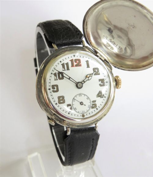Antique Silver Full Hunter Wrist Watch, 1916