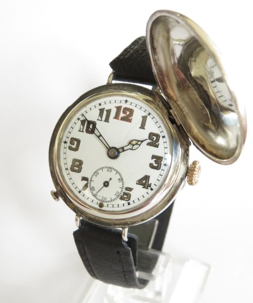 fig 1. Antique silver full hunter wrist watch, 1916