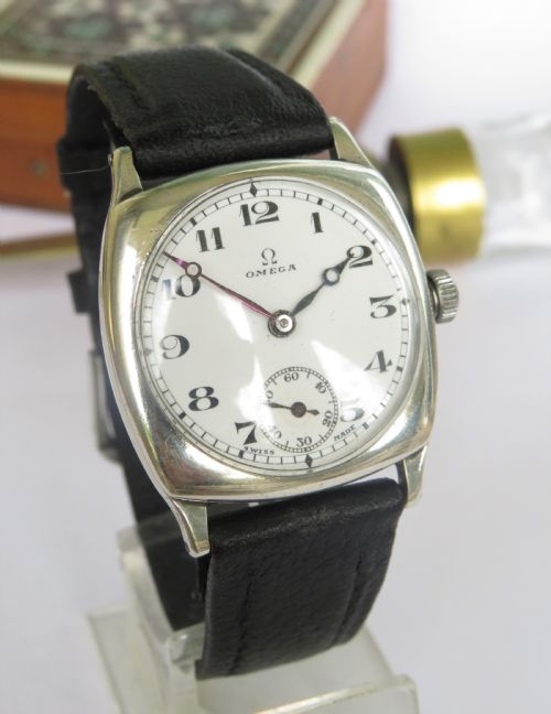 fig 1. Gents silver Omega wrist watch, c1930