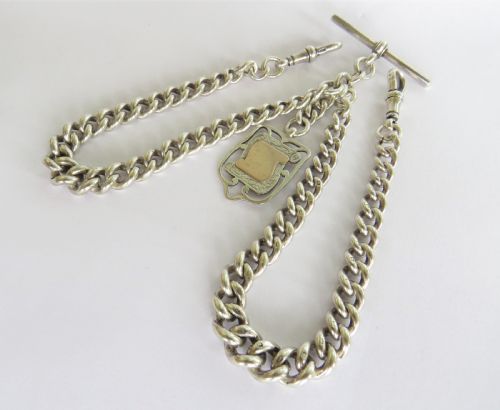 1920s Sterling Silver Double Albert and Fob