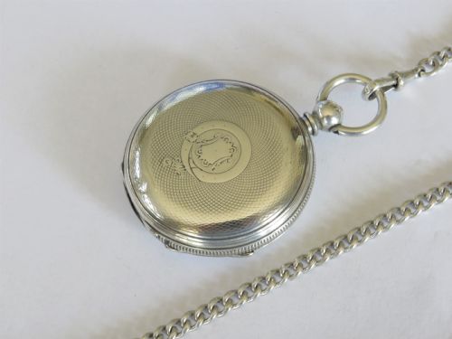 fig 1. Antique silver Dyer full hunter pocket watch with chain