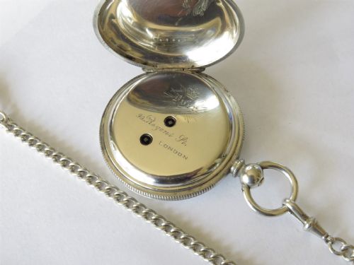fig 3. Antique silver Dyer full hunter pocket watch with chain