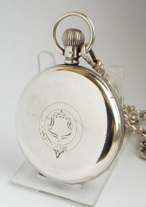 fig 1. Antique 1909 silver Cyma pocket watch & chain.