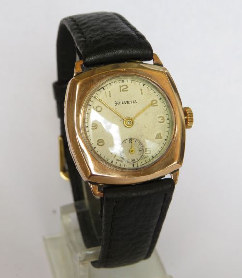 fig 1. Mid-size Helvetia 9ct rose gold wrist watch, 1943