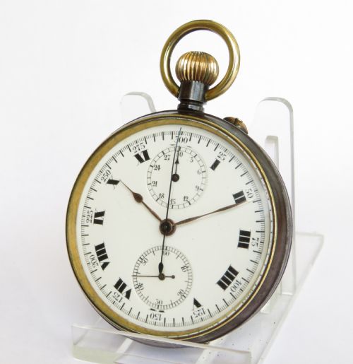 Antique Gun Metal Chrono Pocket Watch by Edouard  Heuer