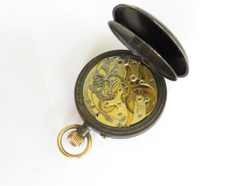 fig 1. Antique gun metal chrono pocket watch by Edouard Heuer