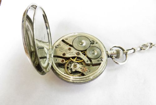 fig 1. Antique silver Waltham Bartlett pocket watch & chain