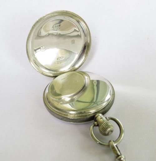 fig 2. Antique silver Waltham Bartlett pocket watch & chain