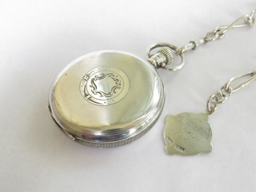 fig 3. Antique silver Waltham Bartlett pocket watch & chain