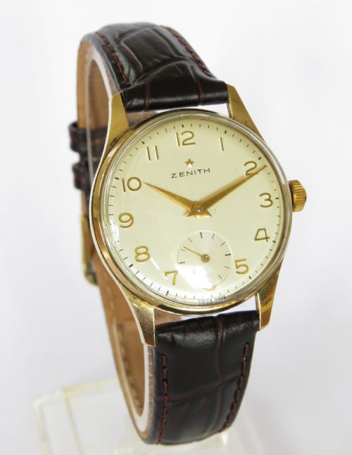 Gents 9 Carat Gold Zenith Wrist Watch, 1961