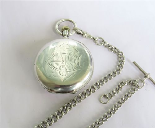 fig 2. Antique silver half hunter pocket watch and chain