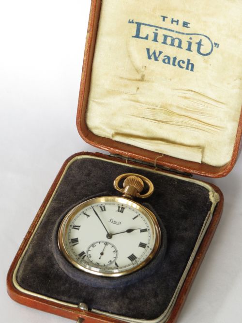 fig 1. Boxed 1920s Limit pocket watch