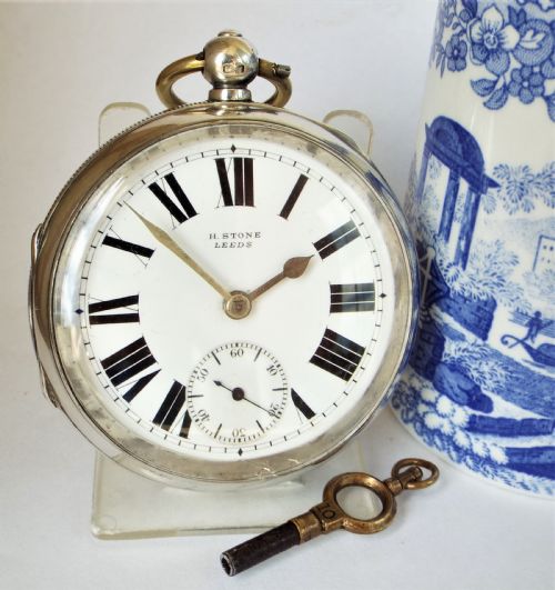 Antique Silver Lancashire Watch Company Pocket Watch Retailed by H Stone of Leeds.