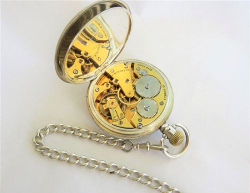 fig 1. Silver Cyma pocket watch for J W Benson and chain