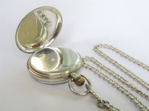 fig 2. Silver Cyma pocket watch for J W Benson and chain