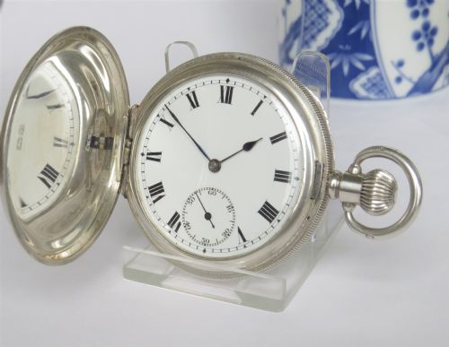 Antique 1918 Silver Swiss Full Hunter Pocket Watch.