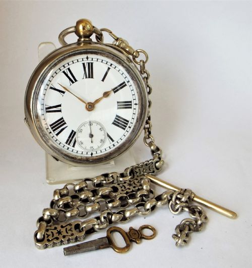 Vintage 1920s Swiss Pocket Watch & Chain.