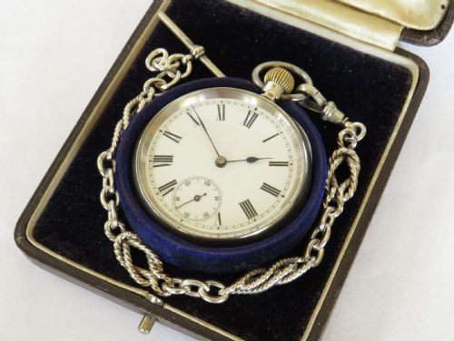 Antique Silver Omega Pocket Watch and Chain