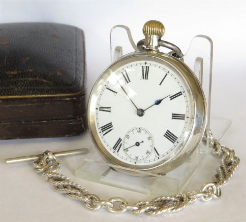 fig 2. Antique silver Omega pocket watch and chain