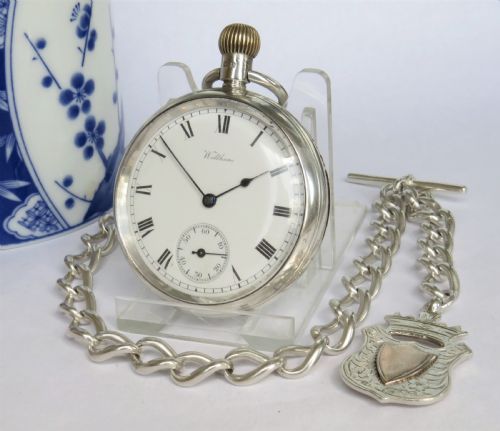 Antique Silver Waltham Pocket Watch and Chain