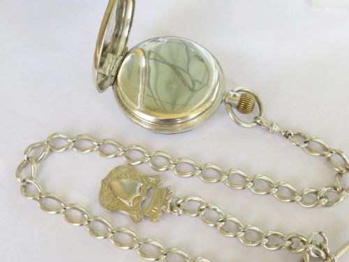 fig 1. Antique silver Waltham pocket watch and chain