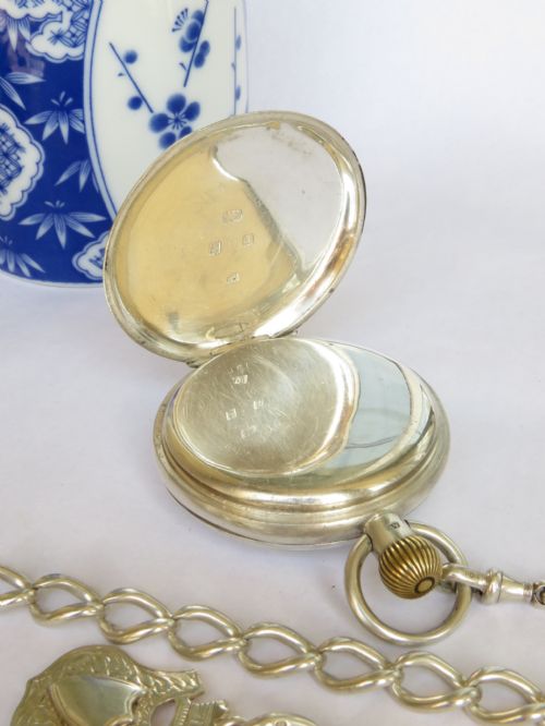 fig 2. Antique silver Waltham pocket watch and chain