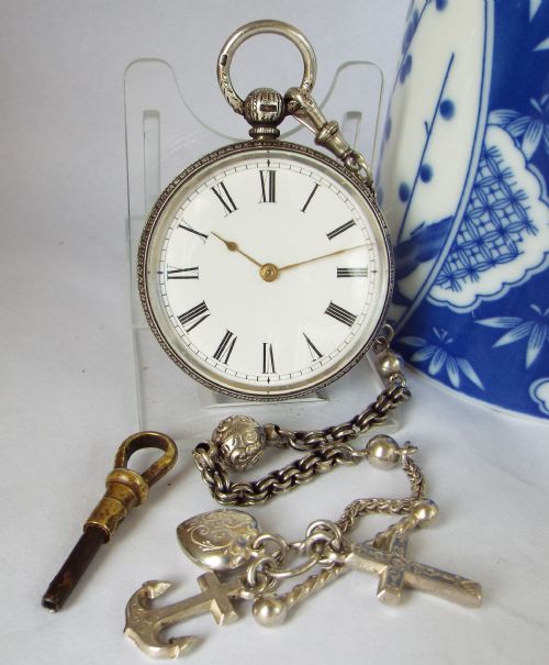 Antique Mid Size Waltham Pocket Watch & Albertina.