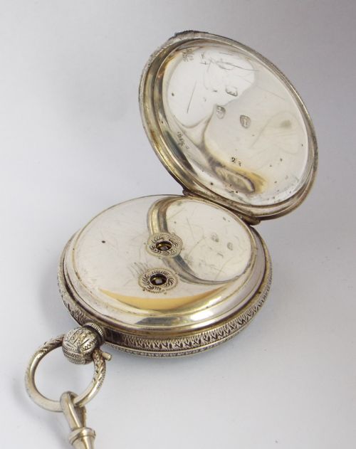 fig 2. Antique mid size Waltham pocket watch & albertina.