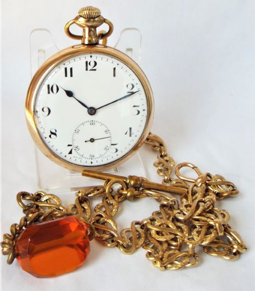 A 1920s Stem Winding Pocket Watch by Tavannes, with Double Albert.
