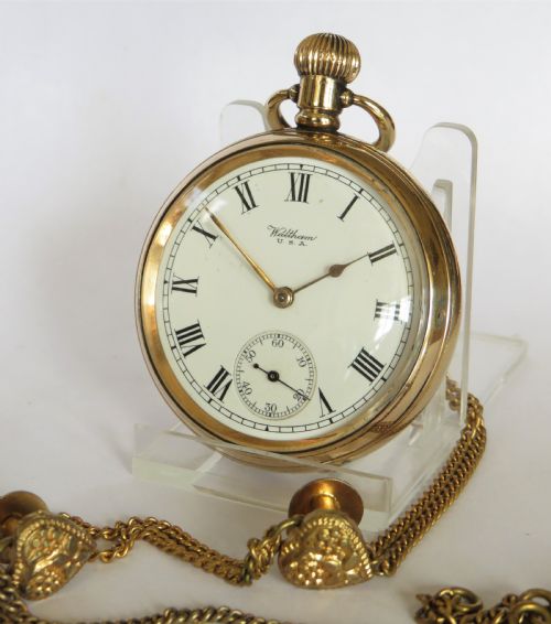 fig 1. Antique 1906 Waltham pocket watch and chain