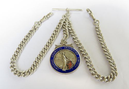 Antique Silver Double Albert with Fob